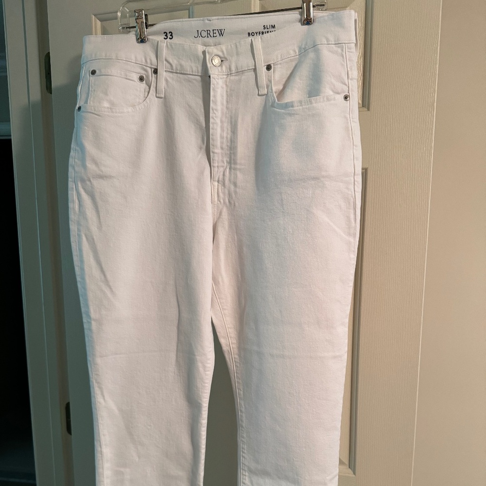 J Crew Slim Boyfriend White Denim Jeans-33